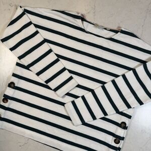 Boden Knit Top Womens Size 6 Stripe Long Sleeve Cotton Tee Shirt Button Detail